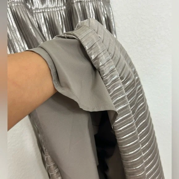 Banana Republic Size 8 Gunmetal Pleated Midi Dress FESTIVE PARTY FORMAL - Picture 12 of 12